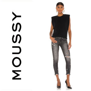 Moussy Vintage Glendale Skinny Jeans in Black Sz 25 Distressed Raw Hem Japan
